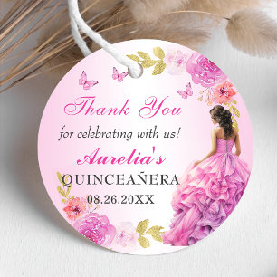 Elegant Blush Pink Floral Quinceañera Birthday Favor Tags