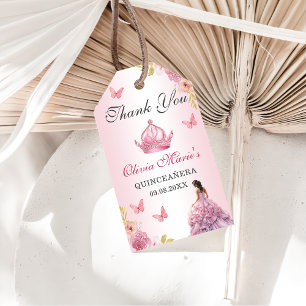 Elegant Blush Pink Floral Quinceañera Birthday Gift Tags