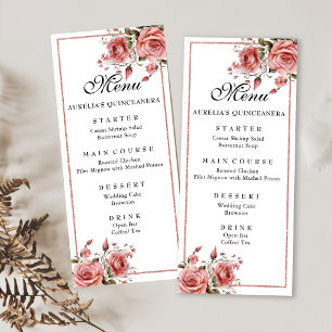 Elegant Blush Pink Floral Quinceanera Birthday Menu