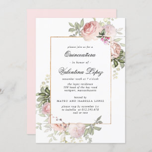 Elegant Blush Pink Floral Quinceanera Invitation