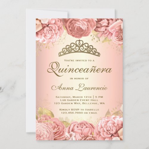 Elegant Blush Pink Floral Quinceanera Invitation