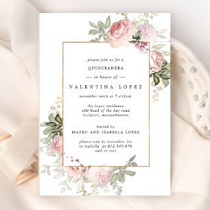Elegant Blush Pink Floral Quinceanera Invitation