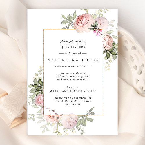 Elegant Blush Pink Floral Quinceanera