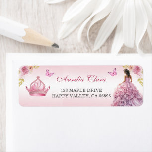 Elegant Blush Pink Floral Quinceañera Return Label