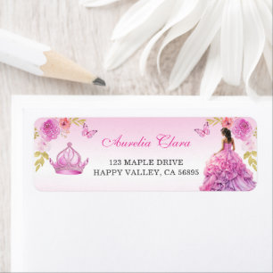 Elegant Blush Pink Floral Quinceañera Return Label