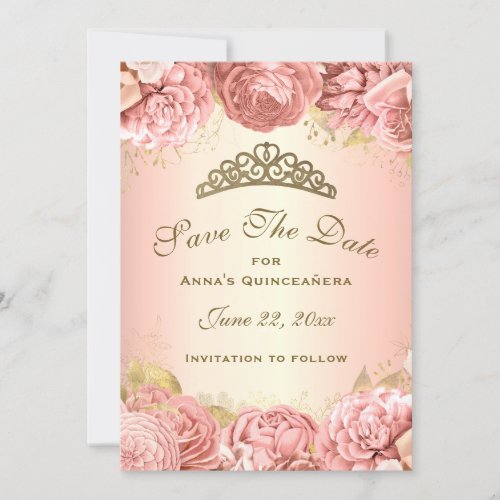 Elegant Blush Pink Floral Quinceanera Save The Date