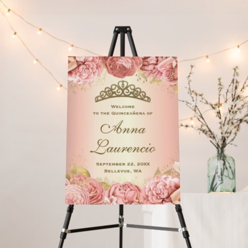 Elegant Blush Pink Floral Quinceanera Welcome Sign