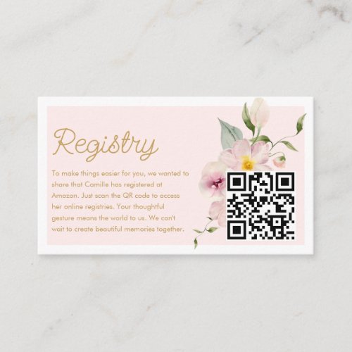 Elegant Blush Pink Floral Registry QR Code Card