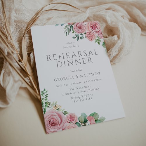 Elegant Blush Pink Floral Rehearsal Dinner Invitation