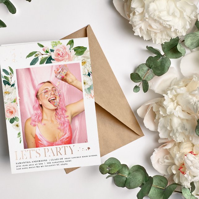 Elegant Blush Pink Floral Rose Gold Frame Real  Foil Invitation (Creator Uploaded)