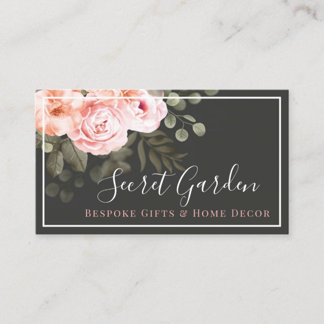 Elegant Blush Pink Floral Rose Modern Social Media Business Card (Front)