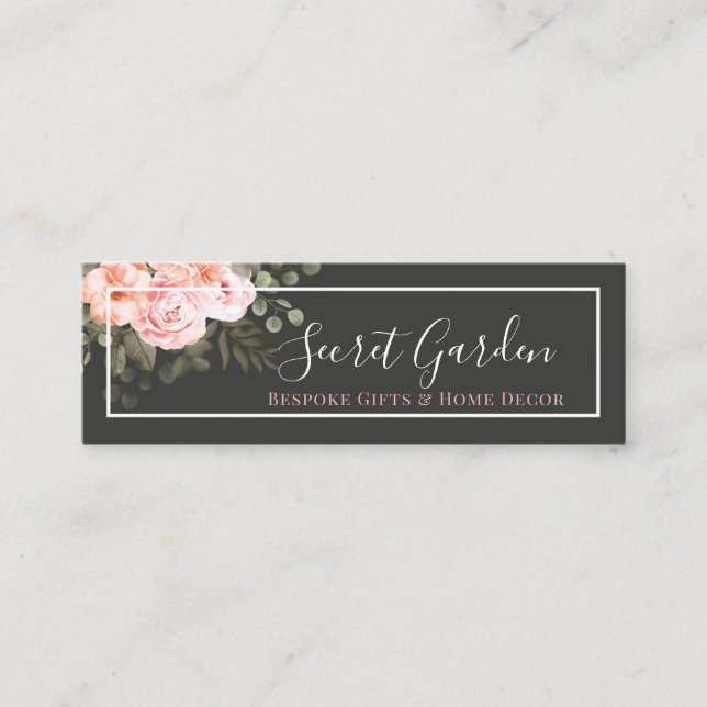 Elegant Blush Pink Floral Rose Modern Social Media Mini Business Card (Front)