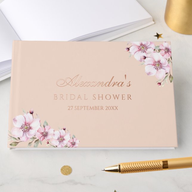 Elegant Blush Pink Floral Roses Bridal Shower Foil Guest Book (Creator Uploaded)
