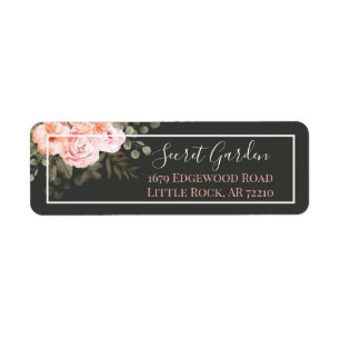 Elegant Blush Pink Floral Roses Modern Address Label
