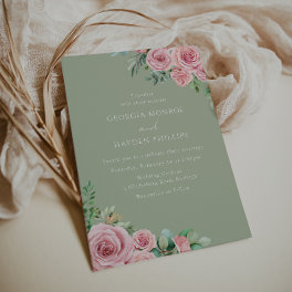 Elegant Blush Pink Floral Sage Wedding Invitation