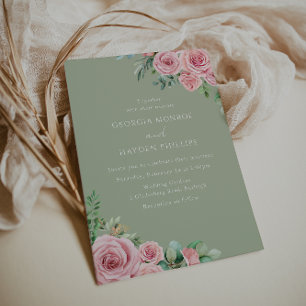 Elegant Blush Pink Floral Sage Wedding Invitation