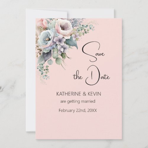 Elegant Blush Pink Floral Save the Date Wedding Invitation