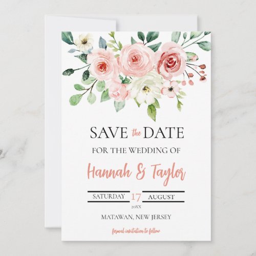 Elegant Blush Pink Floral save the date Wedding Invitation