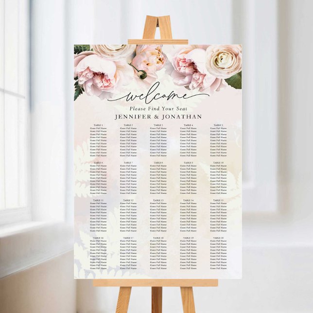 Elegant Blush Pink Floral Seating Chart  Foam Board (Creator Uploaded)