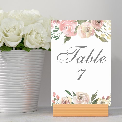 Elegant Blush Pink Floral Spring Garden Wedding Table Number