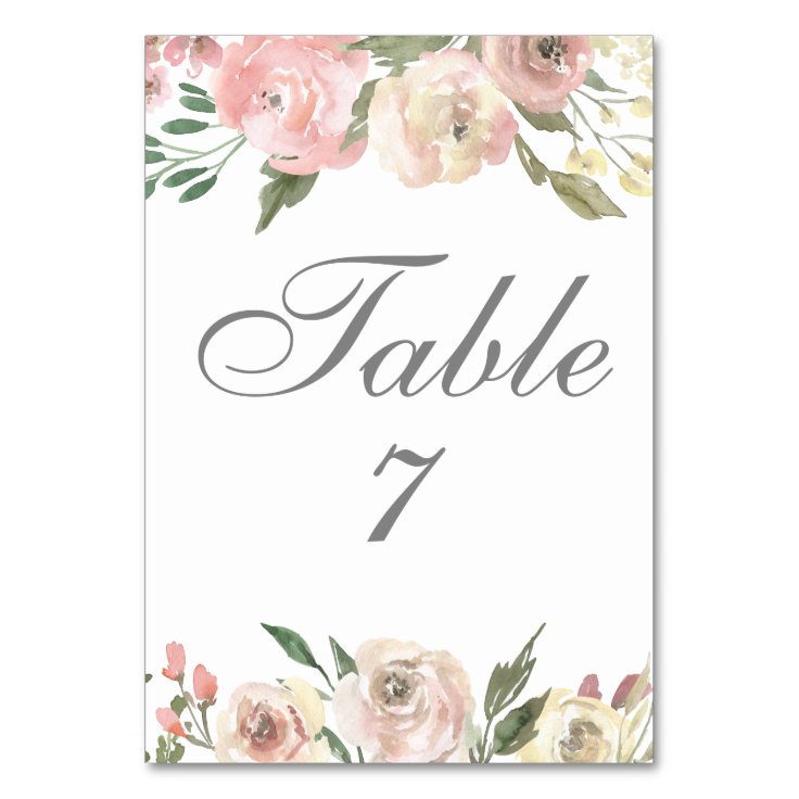 Elegant Blush Pink Floral Spring Garden Wedding Table Number | Zazzle