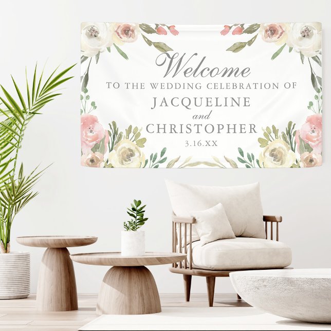 Elegant Blush Pink Floral Spring Wedding Welcome Banner (Creator Uploaded)