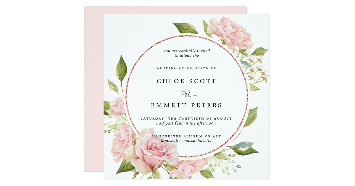 Elegant Blush Pink Floral Square Wedding Invitation Zazzle Com