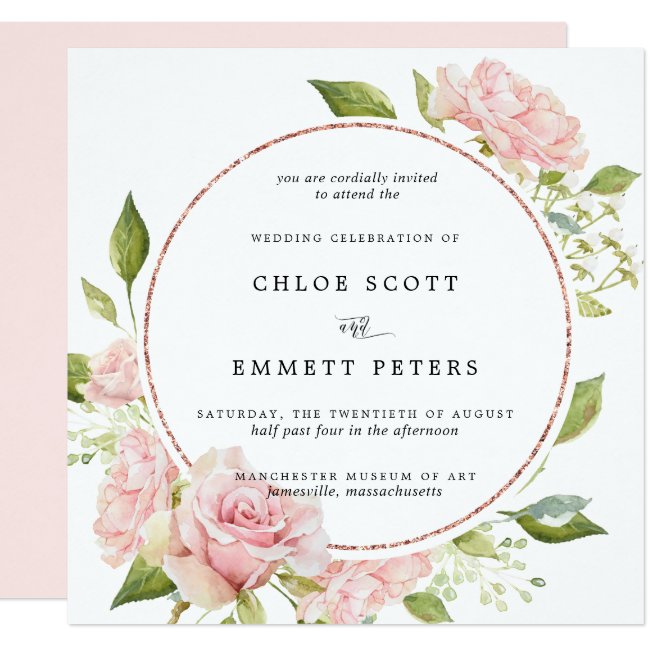 Elegant Blush Pink Floral Square Wedding Invitation