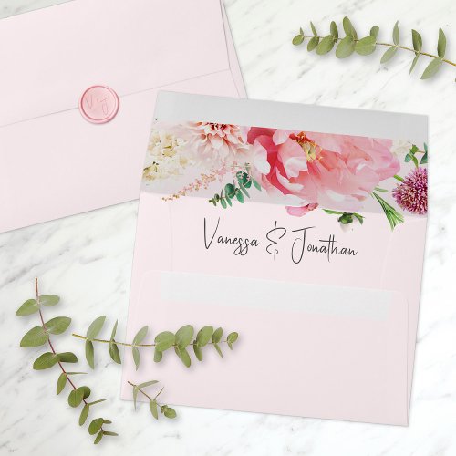 Elegant Blush Pink Floral Stylish Calligraphy Envelope