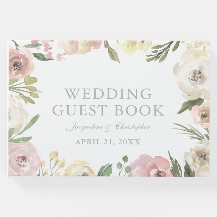 Elegant Blush Pink Floral Summer Peony Wedding Guest Book | Zazzle.com