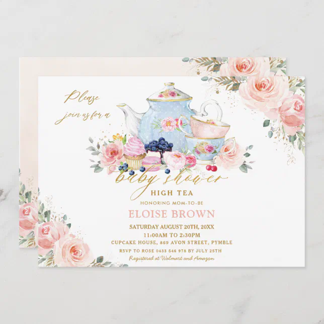 Elegant Blush Pink Floral Tea Party Baby Shower In Invitation | Zazzle