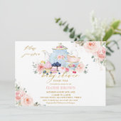 Elegant Blush Pink Floral Tea Party Baby Shower In Invitation (Standing Front)
