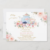 Elegant Blush Pink Floral Tea Party Baby Shower In Invitation (Front)