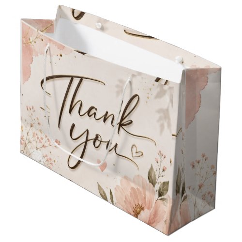 Elegant Blush Pink Floral Thank You Gift Bag