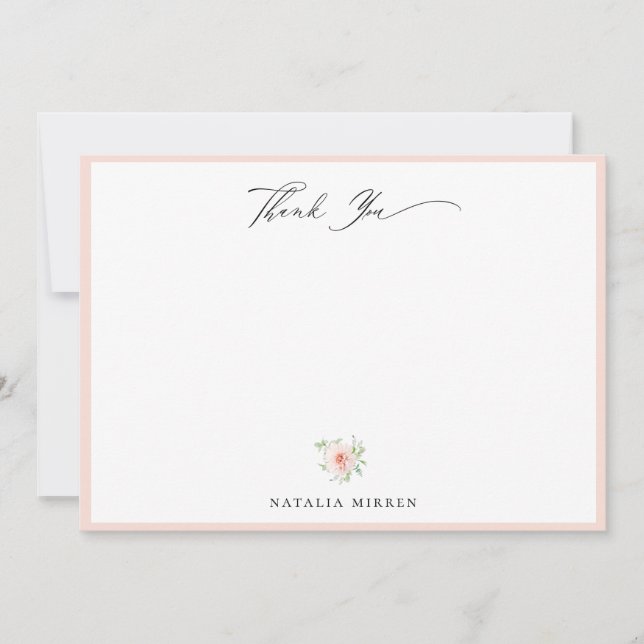 Elegant Blush Pink Floral Thank You Note Card (Front)