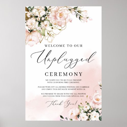 Elegant blush pink floral unplugged ceremony sign