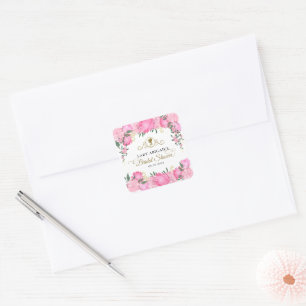 Elegant Blush Pink Floral Victorian Bridal Shower Square Sticker