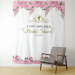 Elegant Blush Pink Floral Victorian Bridal Shower Tapestry