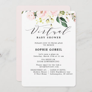 Elegant Blush Pink  Floral VIRTUTAL Baby Shower Invitation
