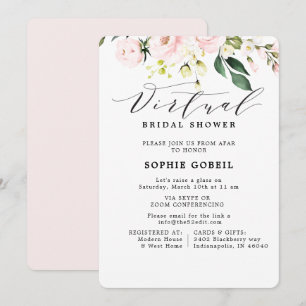 Elegant Blush Pink  Floral VIRTUTAL Bridal Shower Invitation