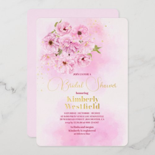 Elegant Blush Pink Floral Watercolor Bridal Shower Foil Invitation