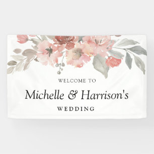 Elegant Blush Pink Floral Watercolor Wedding Banner