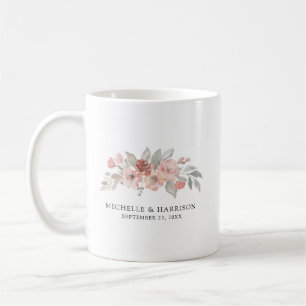 Elegant Blush Pink Floral Watercolor Wedding Coffee Mug