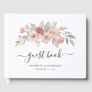 Elegant Blush Pink Floral Watercolor Wedding Guest Book