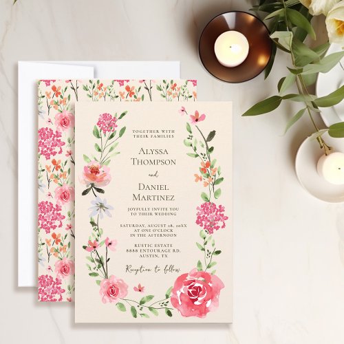 Elegant Blush Pink floral Watercolor Wedding Invitation