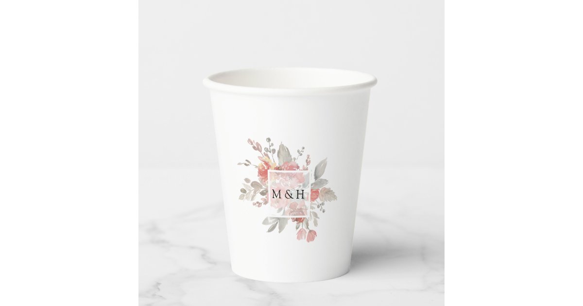 Elegant Blush Pink Floral Watercolor Wedding Paper Cups | Zazzle
