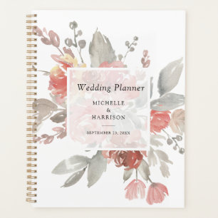 Elegant Blush Pink Floral Watercolor Wedding Planner
