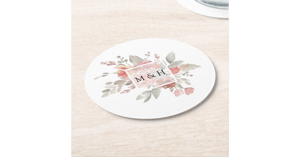 Elegant Blush Pink Floral Watercolor Wedding Round Paper Coaster | Zazzle