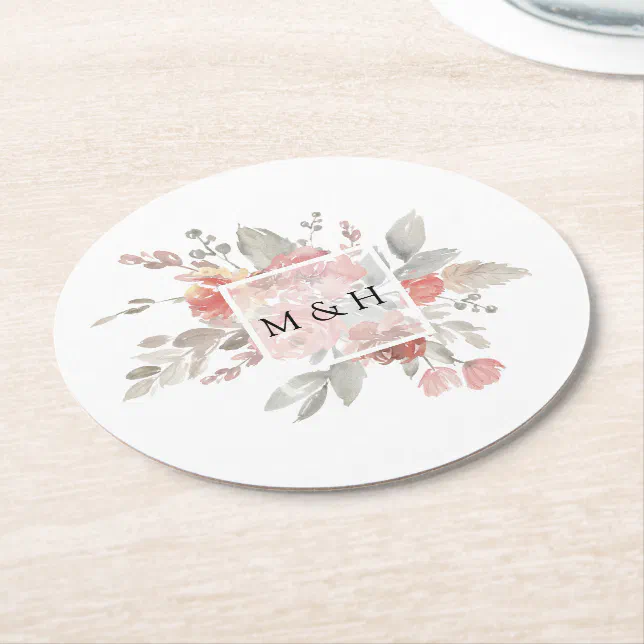 Elegant Blush Pink Floral Watercolor Wedding Round Paper Coaster | Zazzle