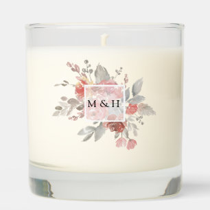 Elegant Blush Pink Floral Watercolor Wedding Scented Candle